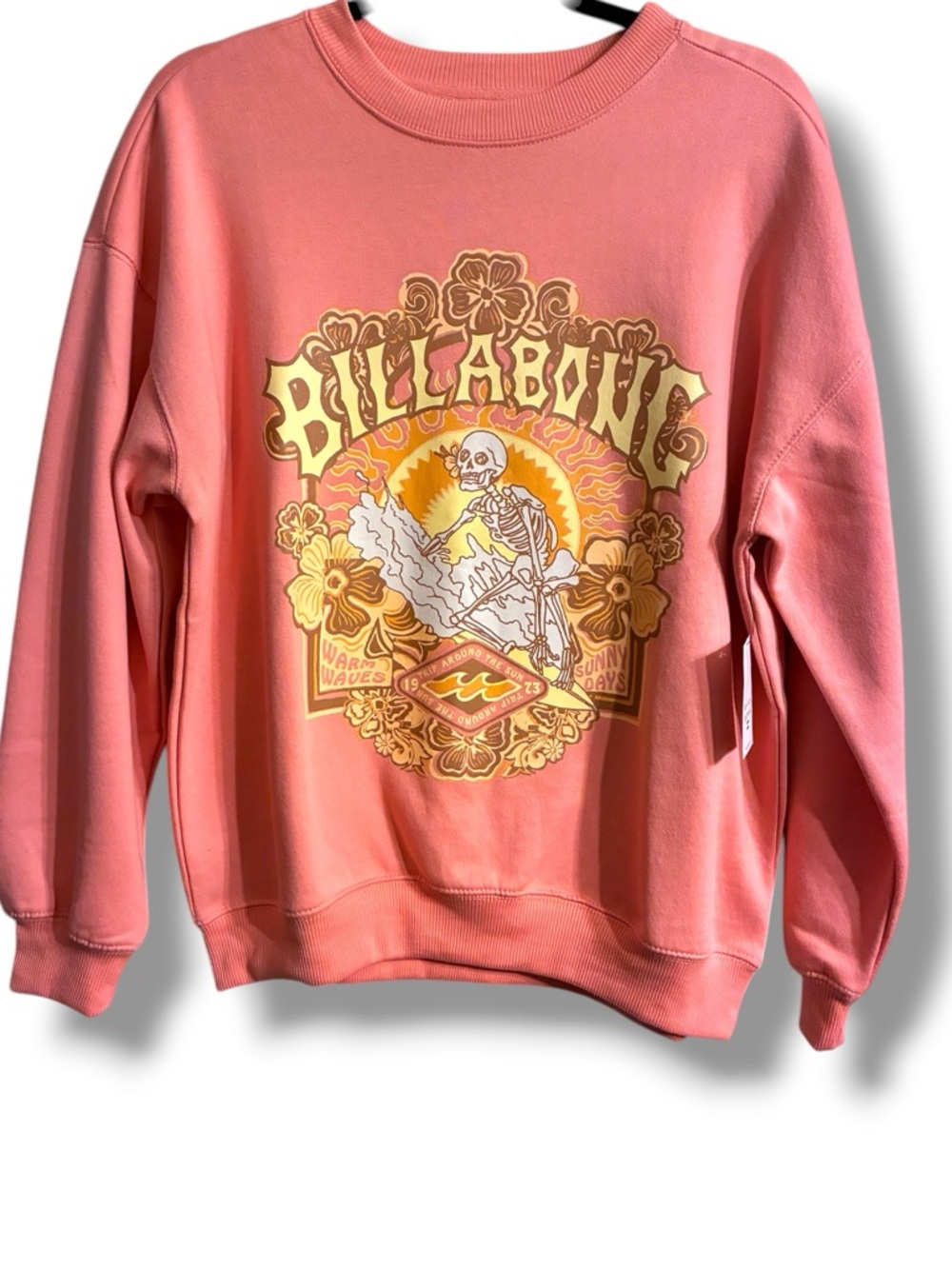🌺 Billabong Graphic Sweatshirt NWT XS Pink Boyfriends Back Crew Retro Surf